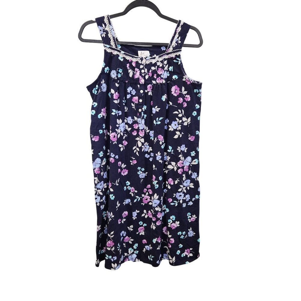 Aria Collection Womens Floral Nightgown With Lace Trim Sleeveless Button 2551